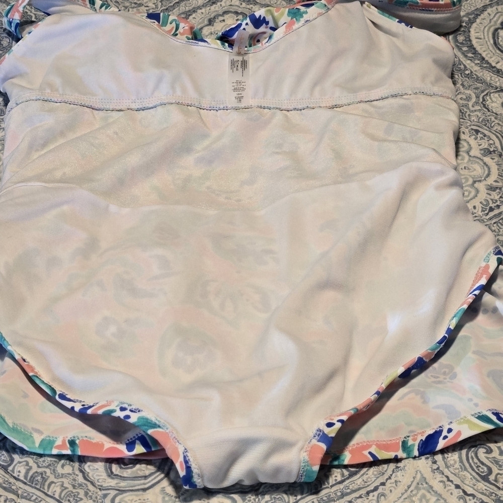 Raisins Curve Lucia V-neck Tummy Control Colorful Paisley Print Swim Dress 16W - Picture 13 of 16